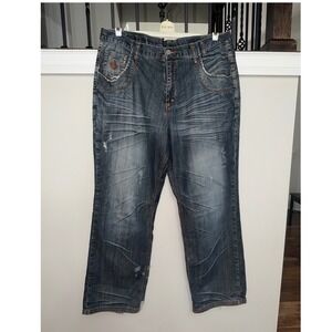 Eight 732 Mens Baggy Jeans 42x34 Dark Wash Y2K Skater Streetwear Distressed